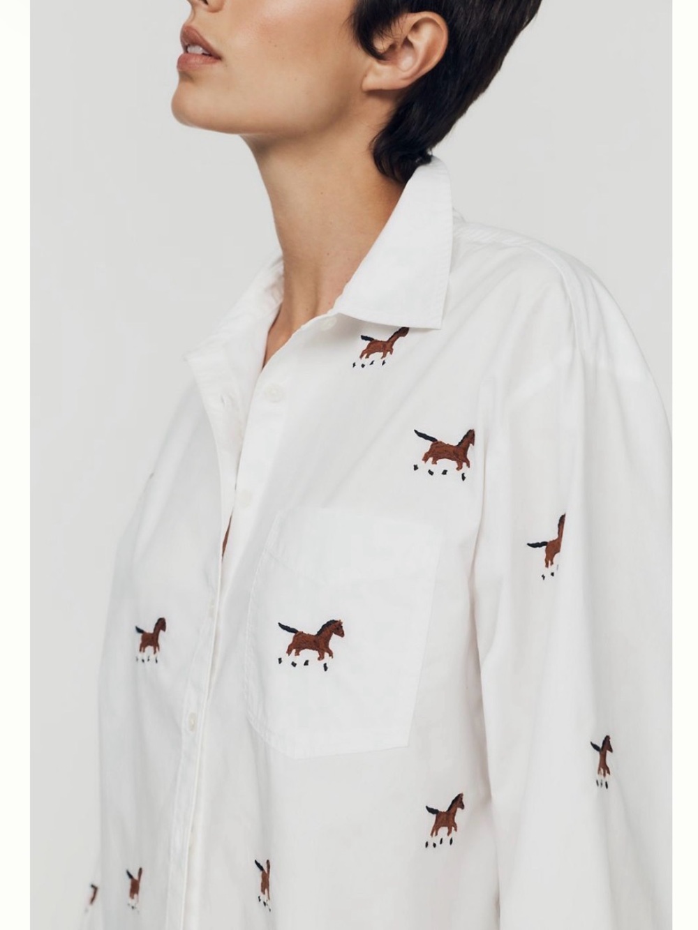 Maeve White Button-Down Shirt with Brown Horse Embroidery - Picture 4 of 7